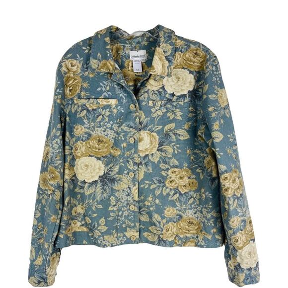 Vintage Coldwater Creek blue cream floral cottagecore lightweight jacket medium - Picture 1 of 6